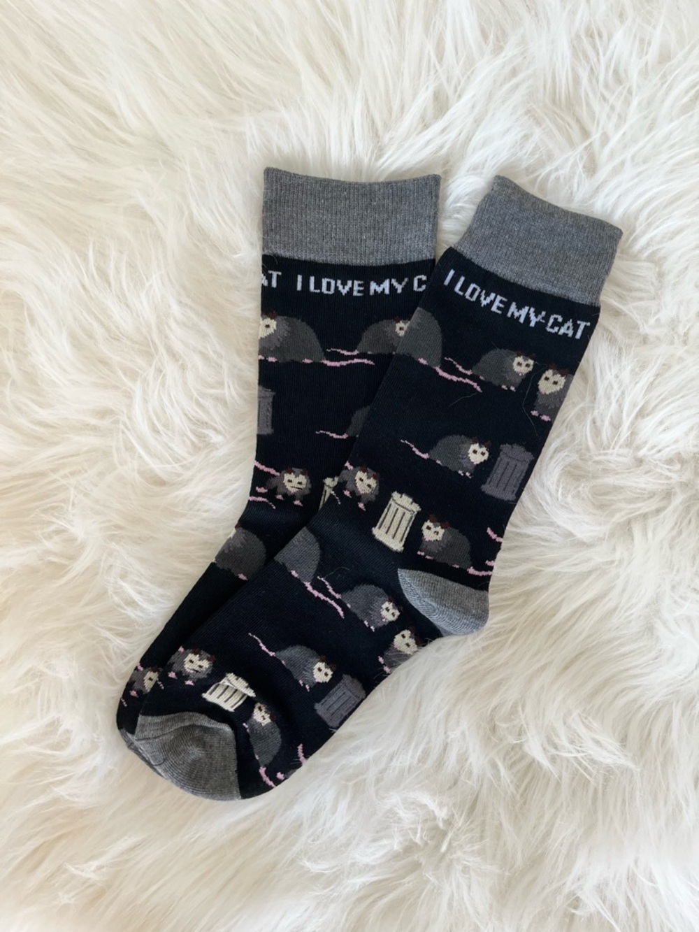 I Love My Cat Black Novelty Crew Socks Unisex NWOT
